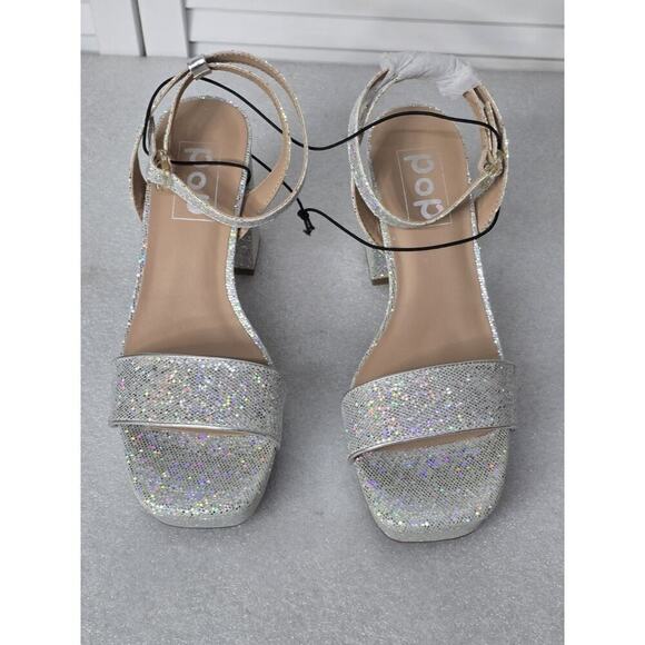 pop Shoes - Womens Pop Casen Silver Multi Platform Sandals High Heels Size 8M Retro NEW